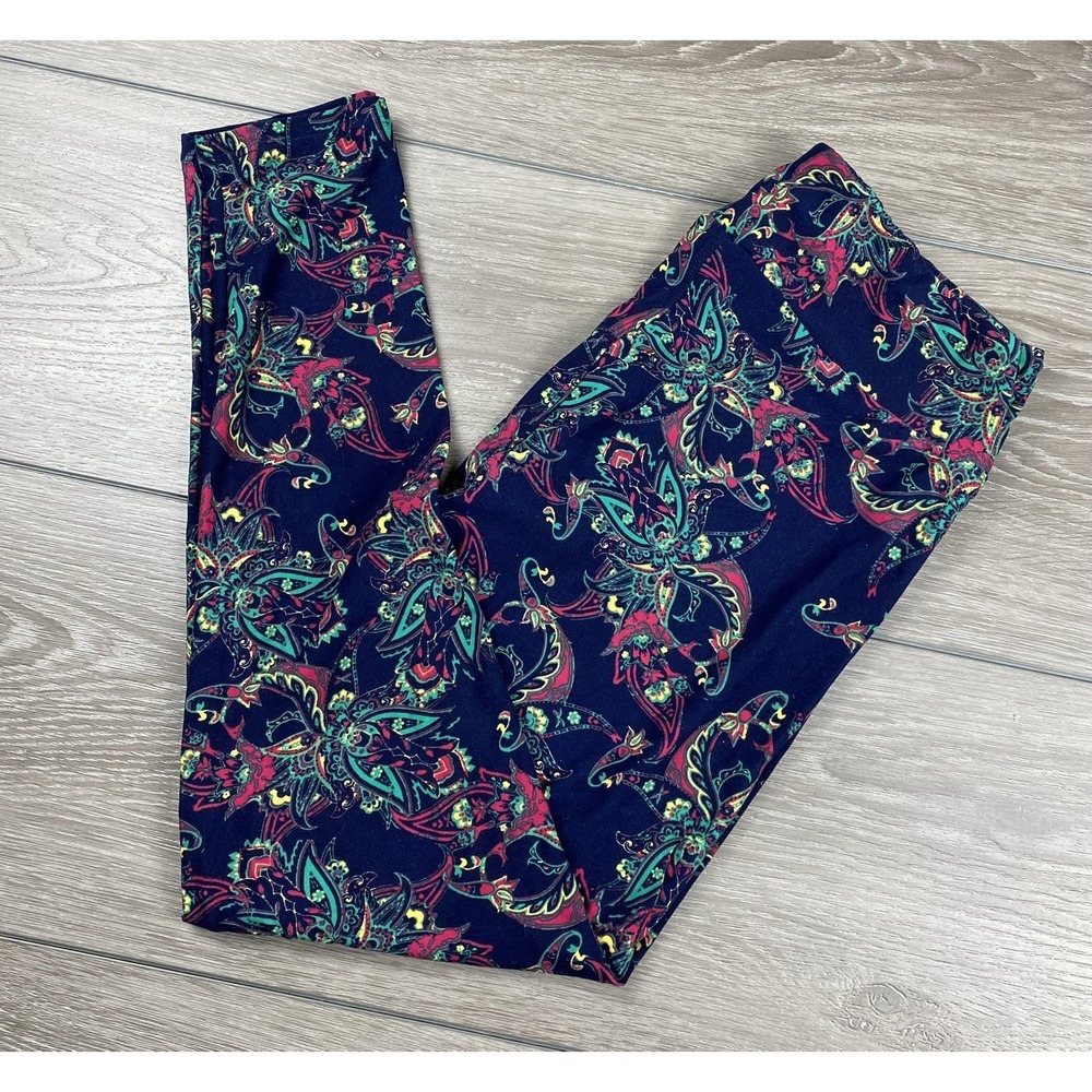Lularoe Women's Pull On Paisley Floral Pattern Leggings Purple Tall & Curvy